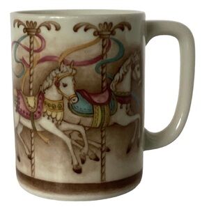 Otagiri Carousel Hobby Horses Ceramic Mug Japan Vintage EUC